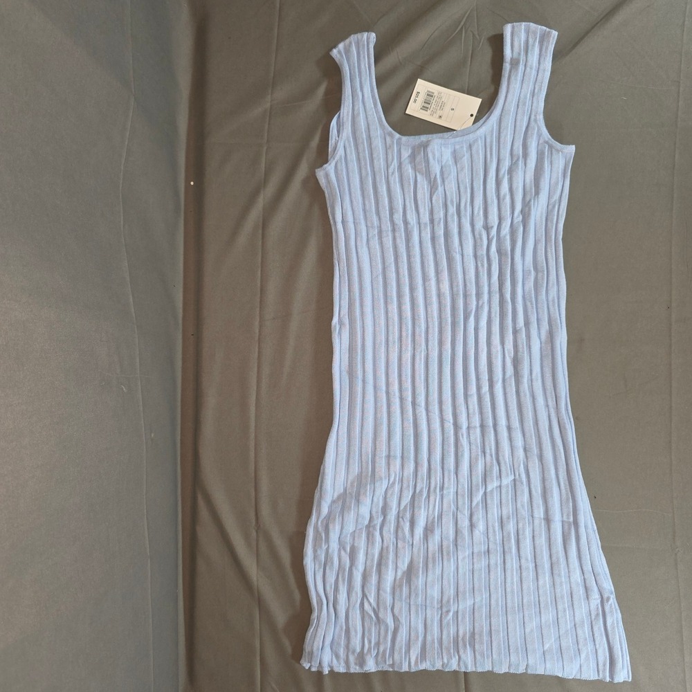 A New Day Blue Ribbed Knit Scoop Neck Sleeveless Mini Dress Small NWT W9EXY5